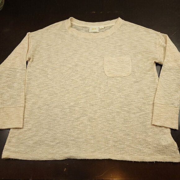 Anthropologie‎ Maeve Womens M Sweater Beige Chest Pocket Pullover Lightweight - Picture 1 of 14